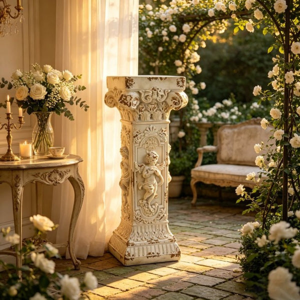 English Elm Pedestal Roman Column Stand Aged Stone Finish Magnesium Oxide Sculpture Base Indoor Outdoor W5230P546728