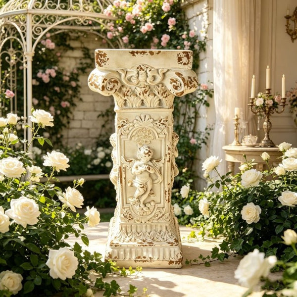 English Elm Pedestal Roman Column Stand Aged Stone Finish Magnesium Oxide Sculpture Base Indoor Outdoor W5230P546728