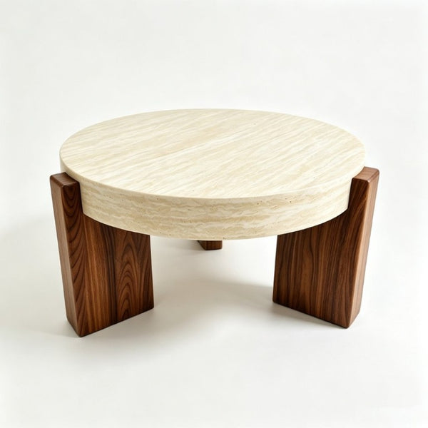English Elm 31.69 Inch Sintered Stone Round Coffee Table Pedestal Base for Living Room W5230P547304