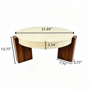 English Elm 31.69 Inch Sintered Stone Round Coffee Table Pedestal Base for Living Room W5230P547304
