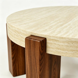English Elm 31.69 Inch Sintered Stone Round Coffee Table Pedestal Base for Living Room W5230P547304