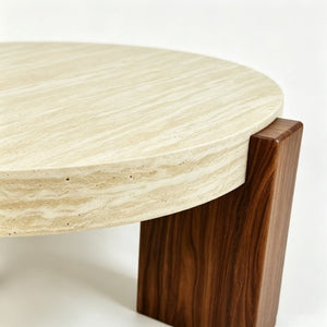 English Elm 31.69 Inch Sintered Stone Round Coffee Table Pedestal Base for Living Room W5230P547304
