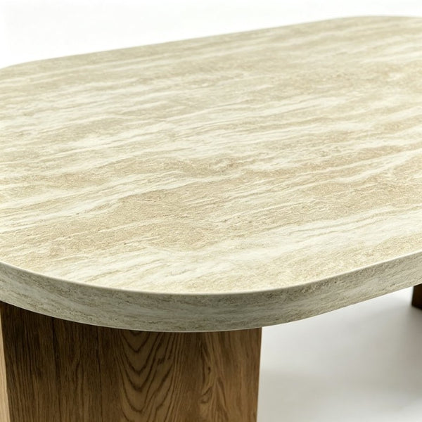 English Elm 48.42 Inch Oval Coffee Table Travertine MDF Top Curved Legs for Living Room W5230P567208