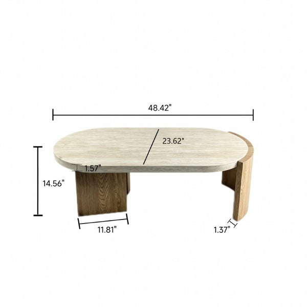 English Elm 48.42 Inch Oval Coffee Table Travertine MDF Top Curved Legs for Living Room W5230P567208