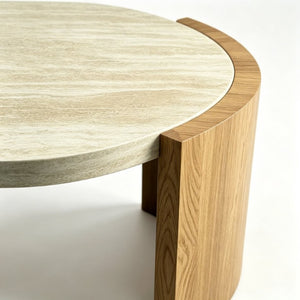 English Elm 48.42 Inch Oval Coffee Table Travertine MDF Top Curved Legs for Living Room W5230P567208