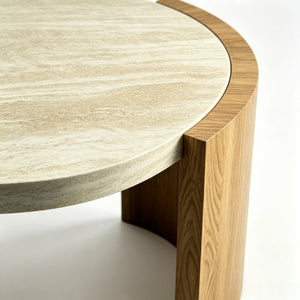 English Elm 48.42 Inch Oval Coffee Table Travertine MDF Top Curved Legs for Living Room W5230P567208