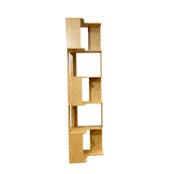 English Elm Bookshelf Corner Bamboo 5 Tier Modular Open Display Unit for Living Room or Office Natural Wood - B W5252P540302
