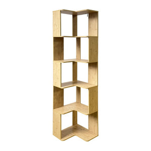 English Elm Bookshelf Corner Bamboo 5 Tier Modular Open Display Unit for Living Room or Office Natural Wood - B W5252P540302