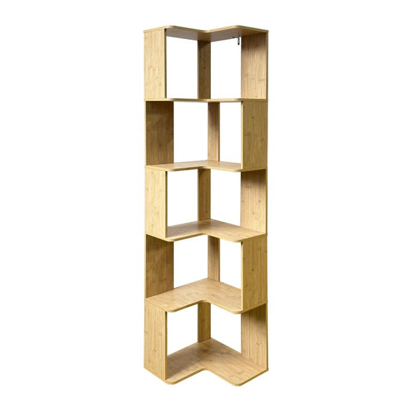 English Elm Bookshelf Corner Bamboo 5 Tier Modular Open Display Unit for Living Room or Office Natural Wood - B W5252P540302