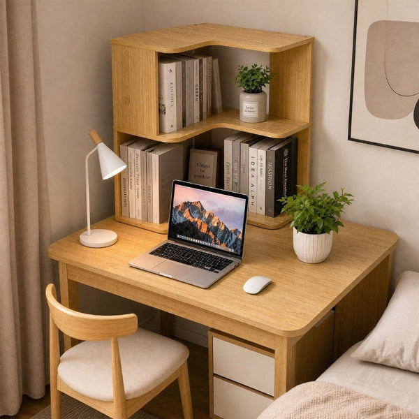 English Elm Bookshelf Corner Bamboo 5 Tier Modular Open Display Unit for Living Room or Office Natural Wood - B W5252P540302