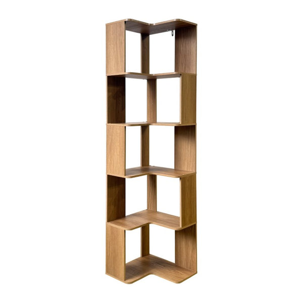 English Elm Bookshelf Corner Bamboo 5 Tier Modular Open Display Unit for Living Room or Office Natural Wood - A W5252P540408