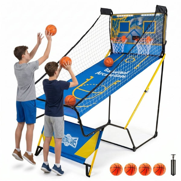 English Elm Dual Hoop Foldable Arcade Basketball Game with LED Scoreboard and Four Balls Included W5257P486943