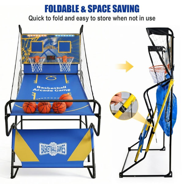 English Elm Dual Hoop Foldable Arcade Basketball Game with LED Scoreboard and Four Balls Included W5257P486943