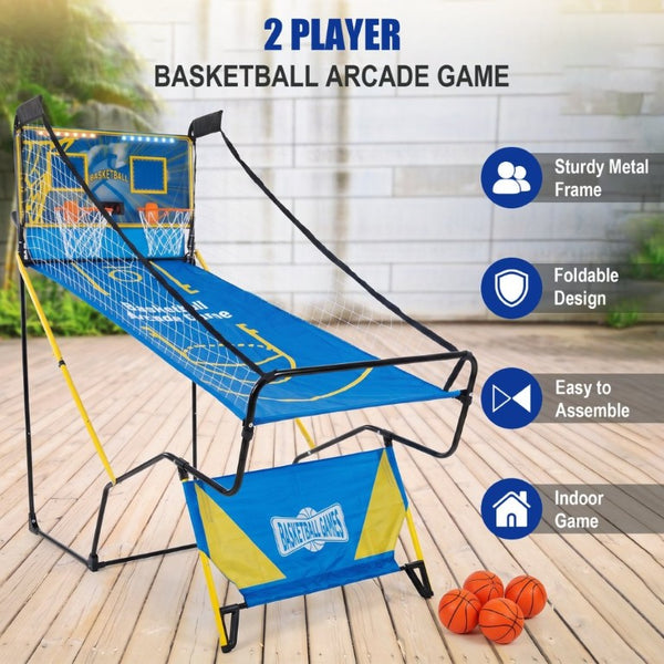 English Elm Dual Hoop Foldable Arcade Basketball Game with LED Scoreboard and Four Balls Included W5257P486943