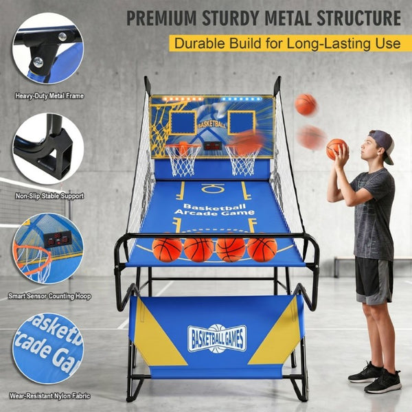 English Elm Dual Hoop Foldable Arcade Basketball Game with LED Scoreboard and Four Balls Included W5257P486943