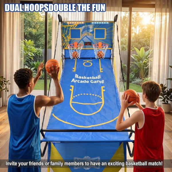 English Elm Dual Hoop Foldable Arcade Basketball Game with LED Scoreboard and Four Balls Included W5257P486943
