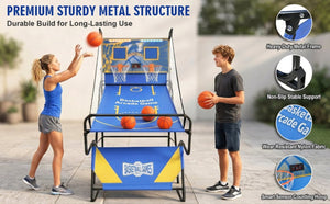 English Elm Dual Hoop Foldable Arcade Basketball Game with LED Scoreboard and Four Balls Included W5257P486943