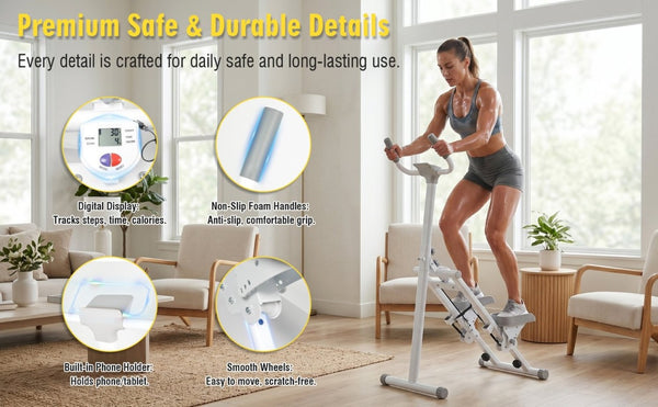 English Elm Stair Stepper Vertical Climber with LCD Display Foldable Steel Cardio Trainer Ancient White W5257P488732