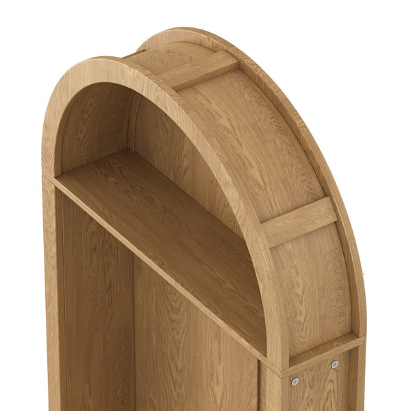 English Elm Arched Farmhouse Hall Tree with Fluted Cabinet Bench and Four Metal Coat Hooks W5271P499179
