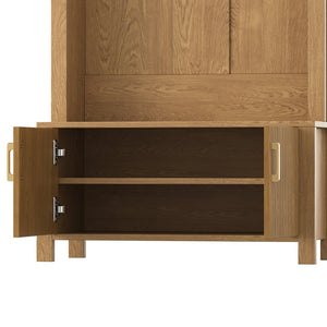 English Elm Arched Farmhouse Hall Tree with Fluted Cabinet Bench and Four Metal Coat Hooks W5271P499179
