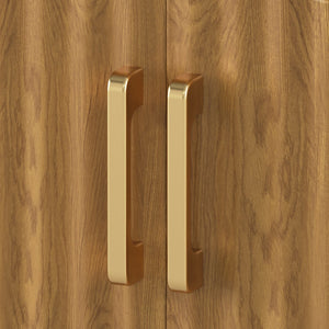 English Elm Arched Farmhouse Hall Tree with Fluted Cabinet Bench and Four Metal Coat Hooks W5271P499179