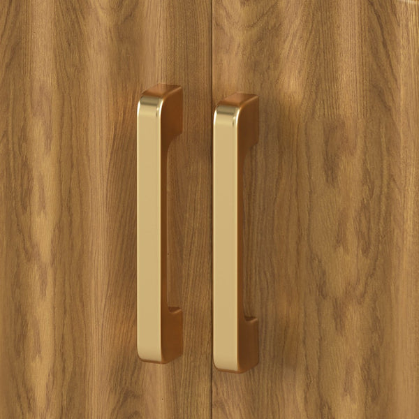English Elm Arched Farmhouse Hall Tree with Fluted Cabinet Bench and Four Metal Coat Hooks W5271P499179