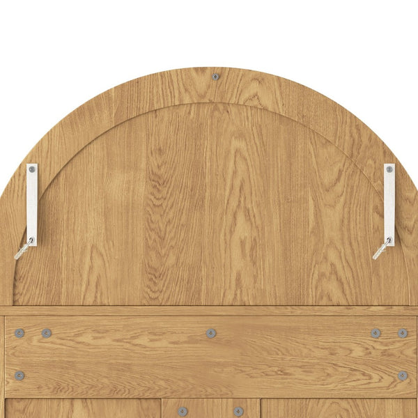 English Elm Arched Farmhouse Hall Tree with Fluted Cabinet Bench and Four Metal Coat Hooks W5271P499179