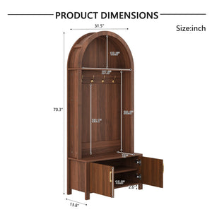 English Elm Arched Hall Tree Farmhouse Entryway Organizer with Bench Fluted Cabinet and Coat Hooks W5271P499180