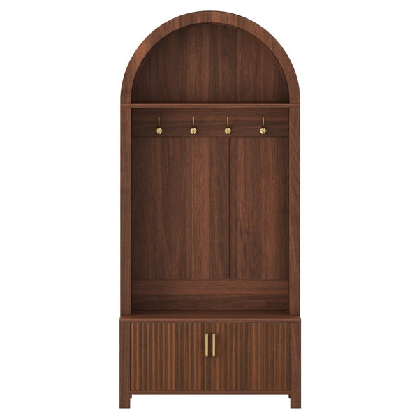 English Elm Arched Hall Tree Farmhouse Entryway Organizer with Bench Fluted Cabinet and Coat Hooks W5271P499180