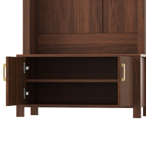 English Elm Arched Hall Tree Farmhouse Entryway Organizer with Bench Fluted Cabinet and Coat Hooks W5271P499180