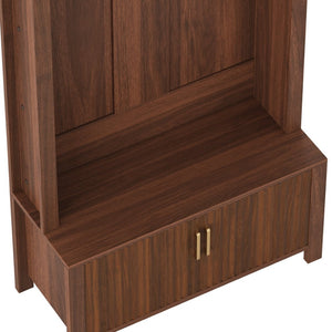 English Elm Arched Hall Tree Farmhouse Entryway Organizer with Bench Fluted Cabinet and Coat Hooks W5271P499180
