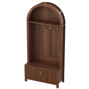 English Elm Arched Hall Tree Farmhouse Entryway Organizer with Bench Fluted Cabinet and Coat Hooks W5271P499180
