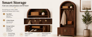 English Elm Arched Hall Tree Farmhouse Entryway Organizer with Bench Fluted Cabinet and Coat Hooks W5271P499180