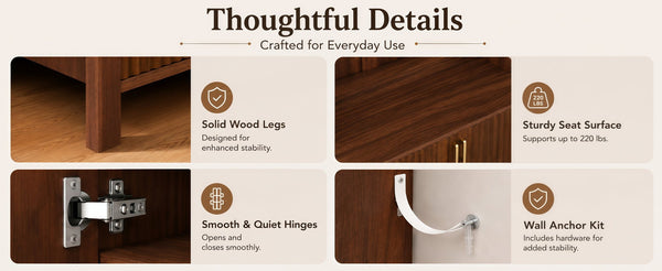 English Elm Arched Hall Tree Farmhouse Entryway Organizer with Bench Fluted Cabinet and Coat Hooks W5271P499180