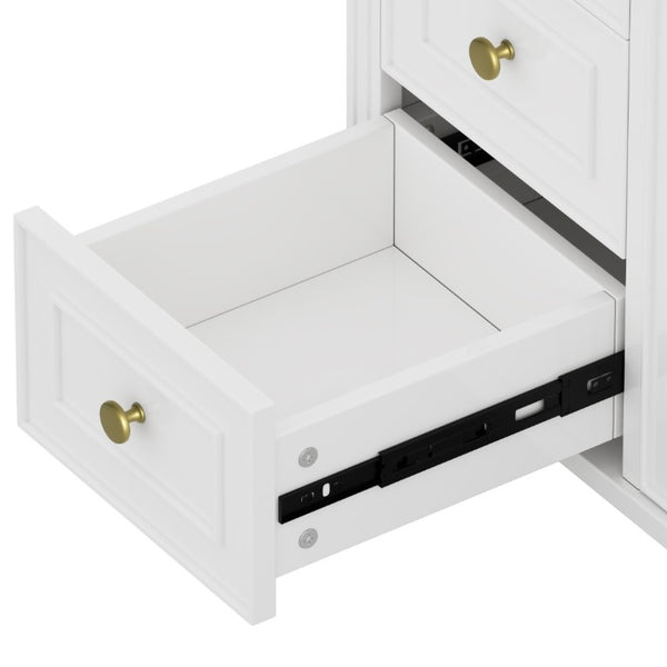 English Elm 36 Inch Freestanding Bathroom Vanity Pine Wood Cabinet with Ceramic Sink Matte Gold White W5271S00007