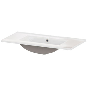 English Elm 36 Inch Freestanding Bathroom Vanity Pine Wood Cabinet with Ceramic Sink Matte Gold White W5271S00007