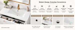 English Elm 36 Inch Freestanding Bathroom Vanity Pine Wood Cabinet with Ceramic Sink Matte Gold White W5271S00007