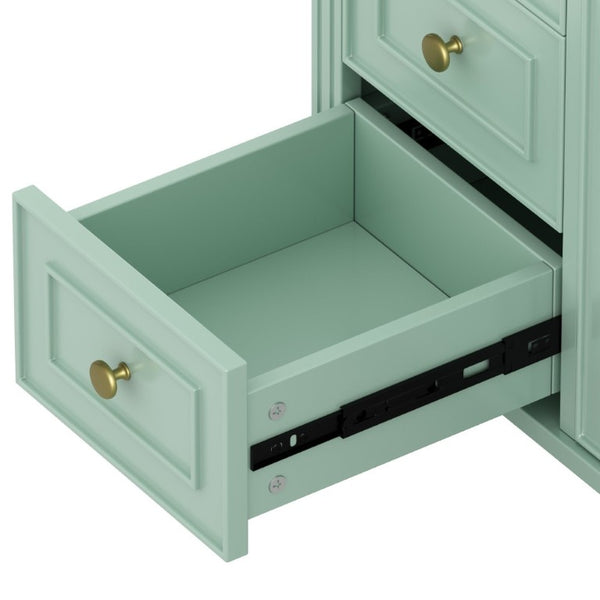 English Elm 36 Inch Freestanding Bathroom Vanity Pine Wood Cabinet with Ceramic Sink Matte Gold Sage Green W5271S00008