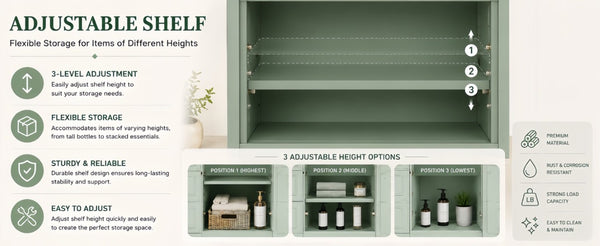 English Elm 36 Inch Freestanding Bathroom Vanity Pine Wood Cabinet with Ceramic Sink Matte Gold Sage Green W5271S00008