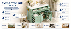 English Elm 36 Inch Freestanding Bathroom Vanity Pine Wood Cabinet with Ceramic Sink Matte Gold Sage Green W5271S00008