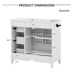 English Elm 36 Inch Freestanding Bathroom Vanity Solid Pine Cabinet with Ceramic Sink and 4 Drawers White W5271S00009
