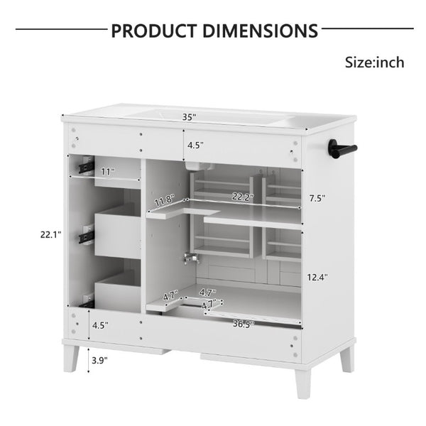 English Elm 36 Inch Freestanding Bathroom Vanity Solid Pine Cabinet with Ceramic Sink and 4 Drawers White W5271S00009