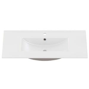 English Elm 36 Inch Freestanding Bathroom Vanity Solid Pine Cabinet with Ceramic Sink and 4 Drawers White W5271S00009