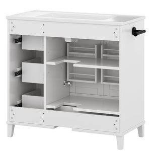English Elm 36 Inch Freestanding Bathroom Vanity Solid Pine Cabinet with Ceramic Sink and 4 Drawers White W5271S00009