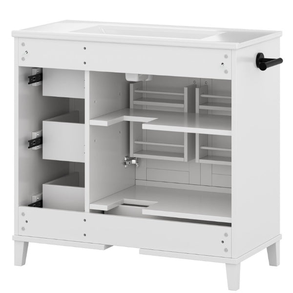 English Elm 36 Inch Freestanding Bathroom Vanity Solid Pine Cabinet with Ceramic Sink and 4 Drawers White W5271S00009
