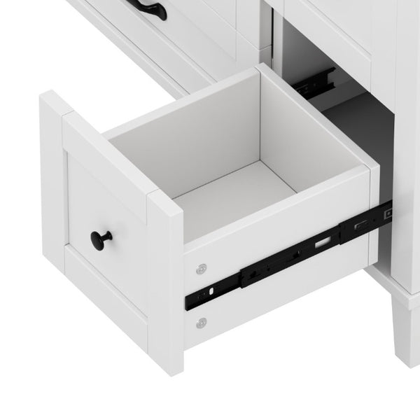 English Elm 36 Inch Freestanding Bathroom Vanity Solid Pine Cabinet with Ceramic Sink and 4 Drawers White W5271S00009
