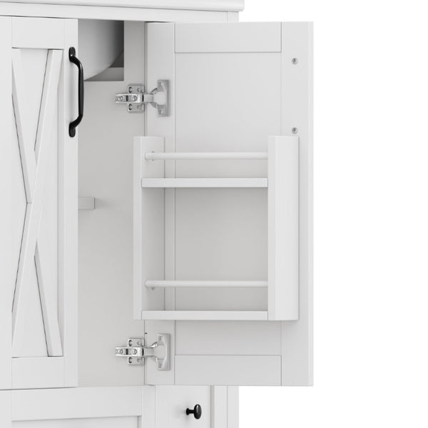 English Elm 36 Inch Freestanding Bathroom Vanity Solid Pine Cabinet with Ceramic Sink and 4 Drawers White W5271S00009
