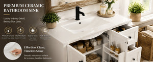 English Elm 36 Inch Freestanding Bathroom Vanity Solid Pine Cabinet with Ceramic Sink and 4 Drawers White W5271S00009