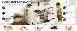 English Elm 36 Inch Freestanding Bathroom Vanity Solid Pine Cabinet with Ceramic Sink and 4 Drawers White W5271S00009