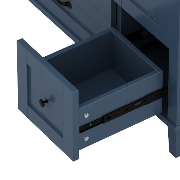 English Elm 36 Inch Freestanding Bathroom Vanity Solid Pine Cabinet with Ceramic Sink and 4 Drawers Navy Blue W5271S00010